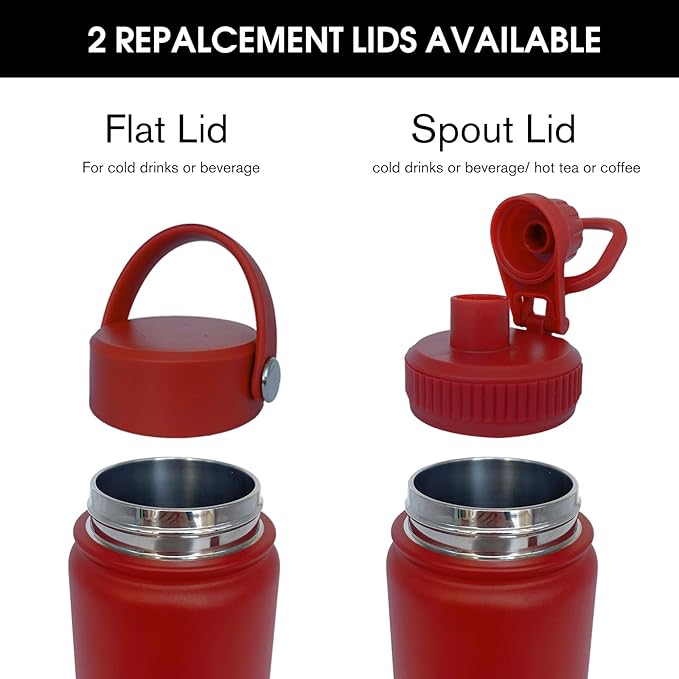 18oz Insulated Water Bottle ,Stainless Steel Sports Water Cup Flask with 2 Lids, Wide Mouth Travel Thermal Mug,Outdoor Sports Bottle(Deep red)