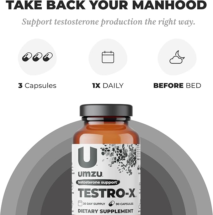UMZU Testro-X Testosterone Supplement for Men | Support Energy, Strength, Stamina & Healthy T Levels (30 Day Supply | 90 Capsules)