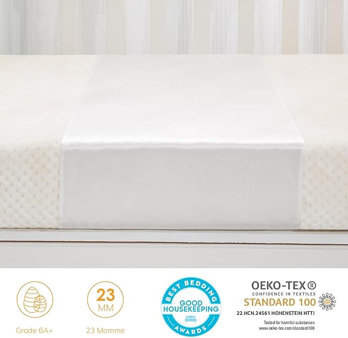 23 Momme Silk Crib Slip for Baby Hair, No More Bed Head and Baby Bald Spots, 100% Silk Crib/Bassinet Sheets for Baby Boy/Girl (White)