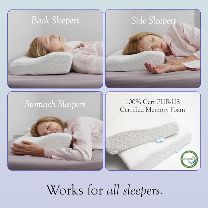 Dosaze Contoured Orthopedic Pillow, Queen Size Bed Pillow for Neck Pain Relief - Medium Firm, Bed Pillow for Back, Stomach and Side Sleepers, CertiPUR-US/Oeko-Tex