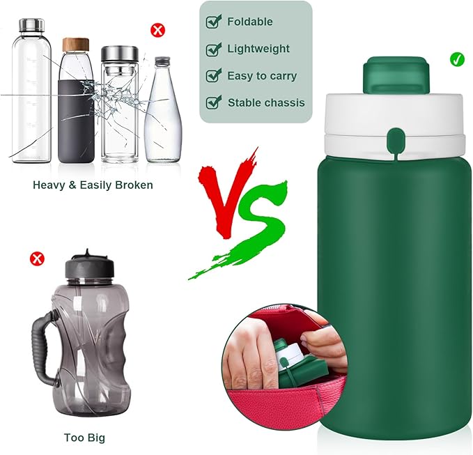 Collapsible Water Bottle, Foldable Water Bottle BPA Free Reusable Lightweight Leak-Proof Travel Silicone Water Bottle for Travel, Gym, Hiking, Office, Camping