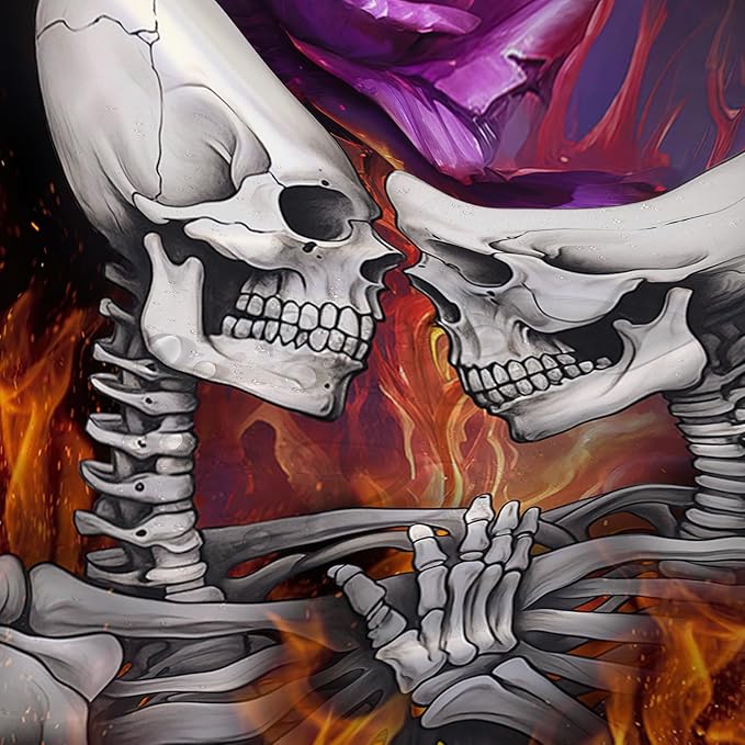 AILONEN Sugar Skull Shower Curtain,Fire Rose with Skeleton Design Shower Curtain Set with Hooks for Boys Girls Teens,Gothic Skull72 W*78" H