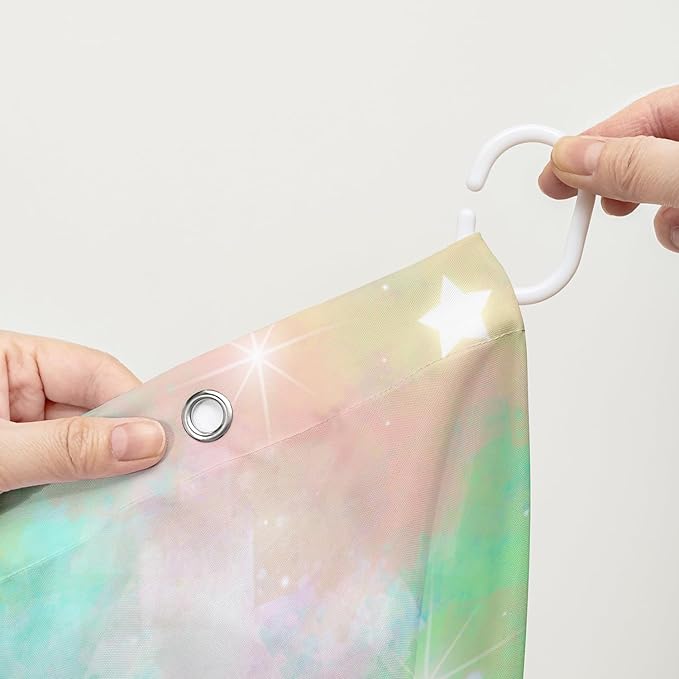 AILONEN Colorful Space Shower Curtain,Glitter Star Waterproof Fabric Shower Curtain Set for Girls Kids Teens, 72" W*72" H Fantasy Starry Sky Theme Bathroom Decor