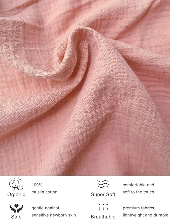 Pink Muslin Bassinet Mattress Sheets for Baby Girls, 32"x16" Bassinet Sheet Fits Rectangle, Oval, Hourglass Bassinet Mattress, Moses Basket Sheets (46B-01)