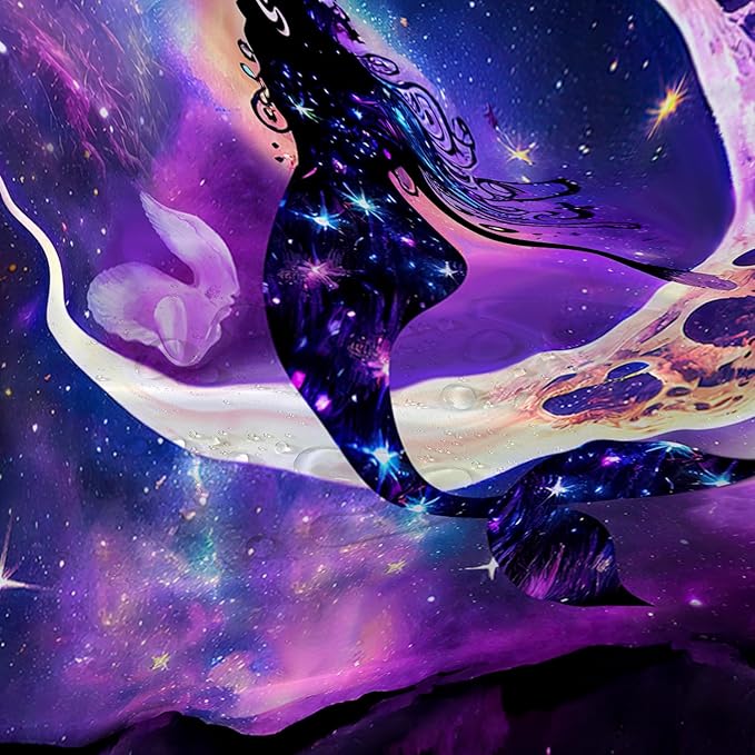 AILONEN Mermaid Shower Curtain, Galaxy Shine Mermaid Theme Shower Curtain Set,Dream Nebula and Moon Waterproof Shower Curtains for Girls Teens Kids,60" W*72" H