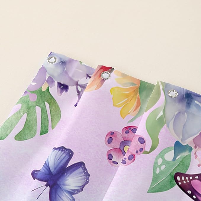 AILONEN Butterfly Shower Curtain for Bathroom, Purple Butterfly Bath Curtain Decor,Modern Printed Waterproof Shower Curtain with 12 Plastic Hooks (Kids/Girls/Women/Teen/) 72" W*84" H