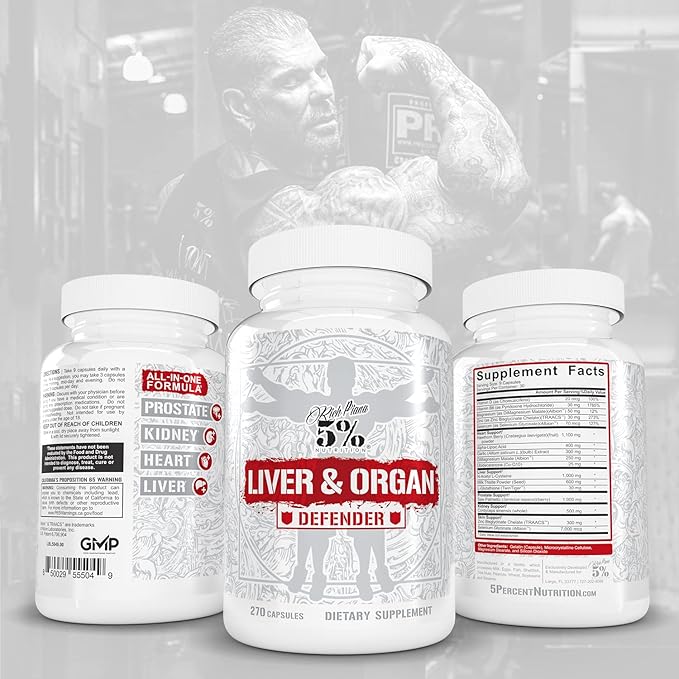 5% Nutrition Rich Piana Liver & Organ Defender Cycle Support Plus NAC | Liver Support, Prostate Supplement, Heart, Kidney, Skin Support | Milk Thistle, Saw Palmetto, Hawthorn Berry (30-90 Servings)