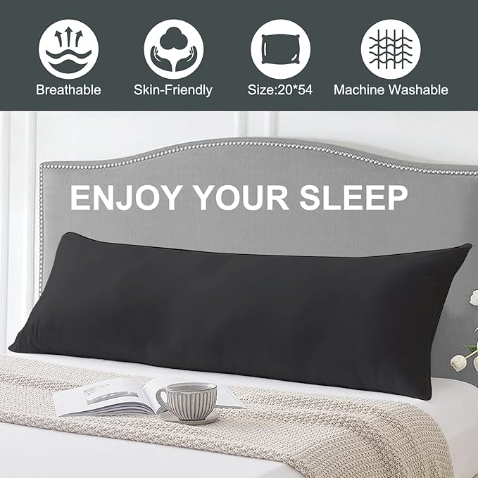 DOWNCOOL Large Body Pillow Insert- Breathable Full Body Pillow for Side Sleeper - Soft Long Bed Pillow for Adults - 20 x 54 inch (Black)