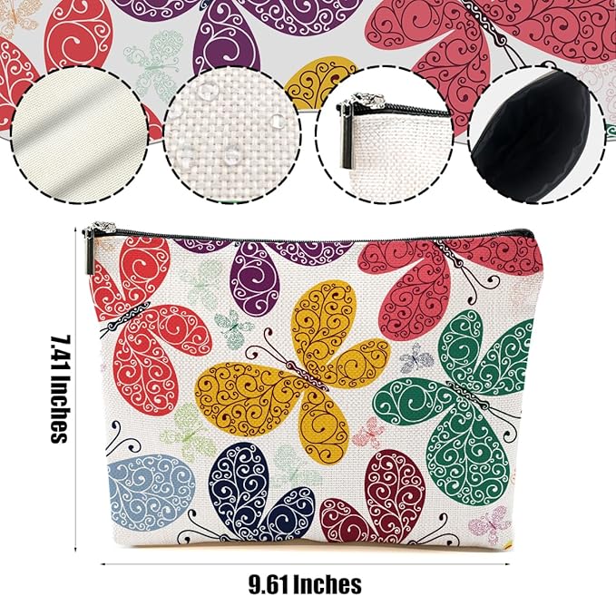 Colorful Butterfly Makeup Bag Cosmetic Bag Butterfly Gifts for Women Girls Friend Sister Daughter Butterflies Lovers Gifts Travel Organizer Zipper Pouch Graduation Birthday Friendship Gifts