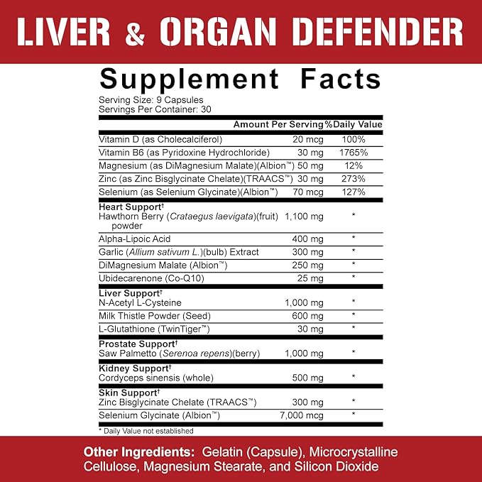 5% Nutrition Rich Piana Liver & Organ Defender Cycle Support Plus NAC | Liver Support, Prostate Supplement, Heart, Kidney, Skin Support | Milk Thistle, Saw Palmetto, Hawthorn Berry (30-90 Servings)