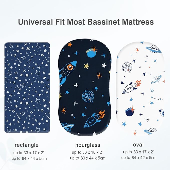 david's kids 3 Pack Bassinet Sheets, Ultra Soft Breathable Comfortable Baby Sheet Set for Boys Girls Neutral, Univeral Fit for Most Cradle and Bassinet Mattress, Space