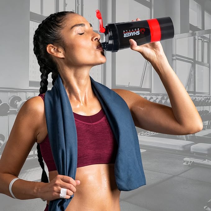 Shaker Bottle,16oz Protein Shaker Bottles with Mixing Ball, 3 in 1 Leak-proof GYM Shake Cup with Powder Storage & Pill Tray, Ideal for Workout,BPA Free(Red)