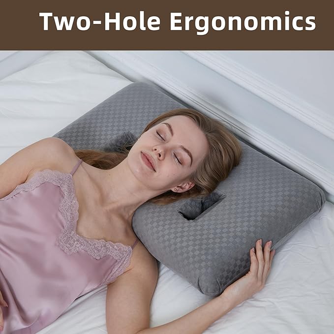 Ear Piercing Pillow with Ear Hole for Sleeping with Sore Ear Pain, Memory Foam 2 Hole Ear Hole Pillow Ear Guard Pillow | Ear Piercing Protection | Support earplugs for Sleep (Light Grey)