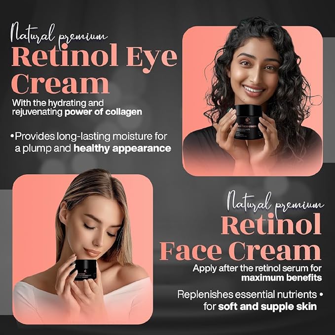Retinol 3-Piece Set: Face Cream, Moisturizer, and Firming Serum for Women - Skin Care Exfoliant