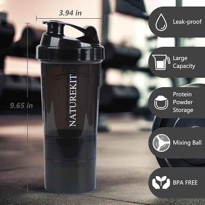 Shaker Bottle,Protein Shaker Bottle, 16 oz GYM Shaker Cup with shaker Ball,Shaker Cups for Protein Shakes, Drink Mixer Bottle with Storage,BAP Free,Leakproof,Black