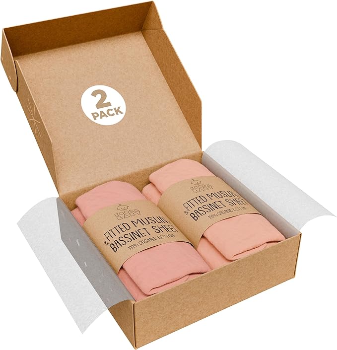 Bassinet Fitted Sheets - Compatible With Fisher Price Bassinet Soothing Motions, Stow and Go, Rock with Me & Soothing View Bassinet | 100% Organic Muslin Cotton - Light Pink + Dark Pink | 32x16 2 Pack