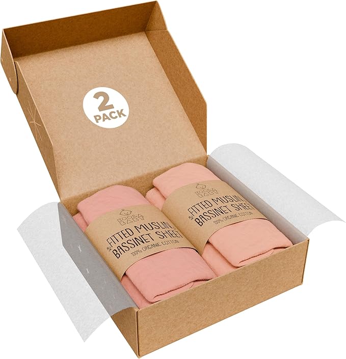 Bassinet Fitted Sheets - Compatible with Graco Travel Lite Crib, Sense2Snooze, My View 4 in 1, Dream Suite and Guava Bassinet | 100% Organic Muslin Cotton - Light Pink + Dark Pink | 30x20 (2 Pack)