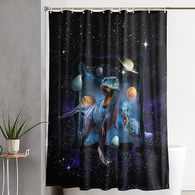 AILONEN Boys Dinosaur Shower Curtain 36" W*72" H for Bathroom,Blue Galaxy Starry Dinosaur Bathroom Shower for Boys Teen,Cartoon Dinosaur Bath Curtain Polyester Waterproof Shower Curtain with Hooks