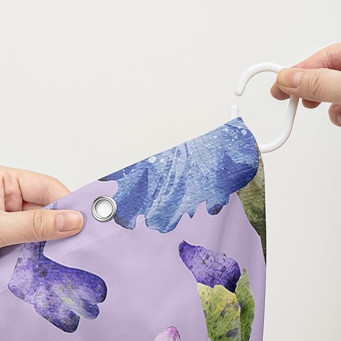 AILONEN Floral Shower Curtain, Pretty Purple Iris Pattern Shower Curtain Set for Girls Boys Teens Kids,Fantasy Vintage Flower Fabric Shower Curtains for Bathroom,48" W*72" H