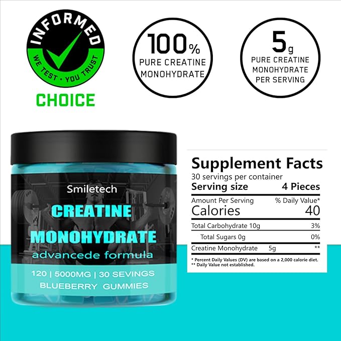 5g of Creatine Monohydrate,Creatine Gummy for Men & Women,Muscle Strength,Energy Boost,Pre-Workout Supplement,120 Gummies