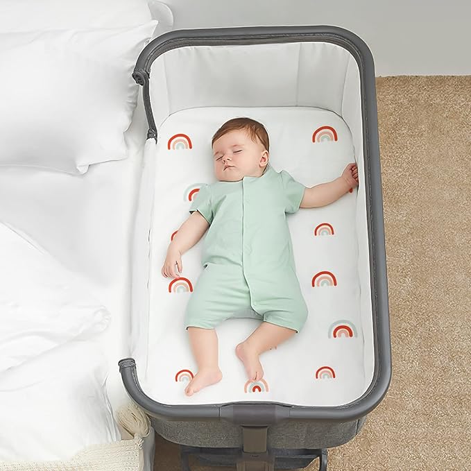 Bedside Sleeper Bassinet Sheets to Fit Mika Micky, Baby Delight, Dream On Me, AMKE, Milliard, MiClassic Bassinet, 2 Pack Soft Breathable Rainbow Rectangle Bassinet Sheet(34"x 21"x 5") for Boys Girls