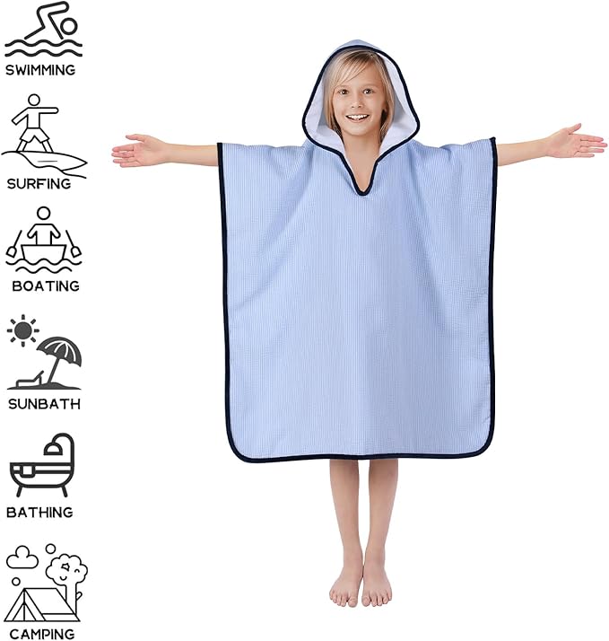 Hooded Towels for Kids,Toddler Bath Towel Swim Cover Up for Ages 3-10 Girls Boys Pool Towels Soft Thick 30"x30" Microfiber Poncho Towel(Blue)