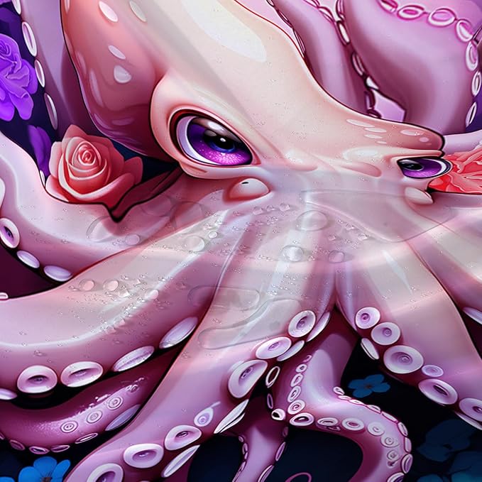 AILONEN Cartoon Pink Octopus Shower Curtain for Bathroom,Cute Octopus with Rose Bath Curtain for Kids,Boys,Girls,Ocean Animal Theme Waterproof Fabric Shower Curtain Set with Hooks,36" W*72" H