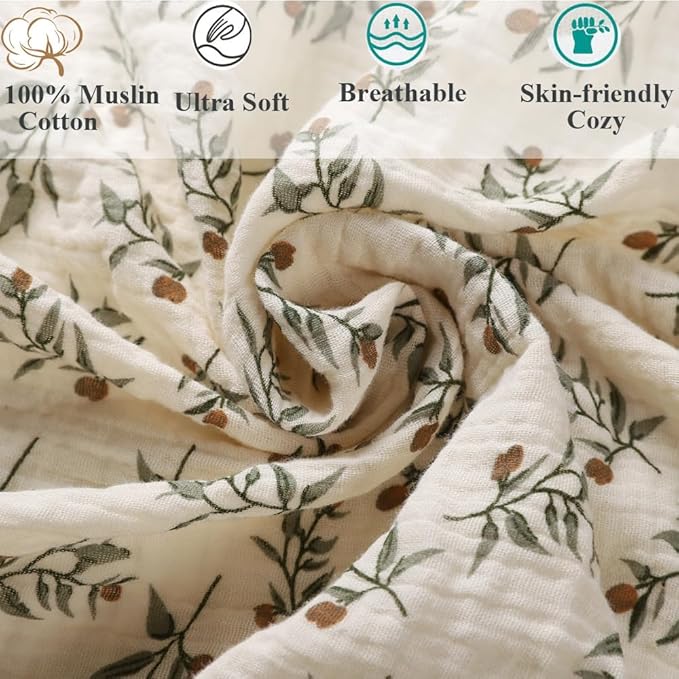 Muslin Bassinet Sheet Compatible with Snoo Smart Sleeper, Dream On Me Lacy Portable, Safety 1st Sleeper Bassinet, 2 Pack Cotton Fitted Bassinet Sheets for Baby Roman Green & Botanical Leaf