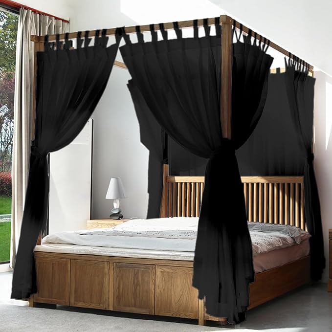 AIKASY Canopy Bed Board with Top and Self-Adhesive Velcro Strips, White Gauze Princess Bed Canopy Curtain Tent, Creating a Romantic Atmosphere in The Room(Twin,Black)