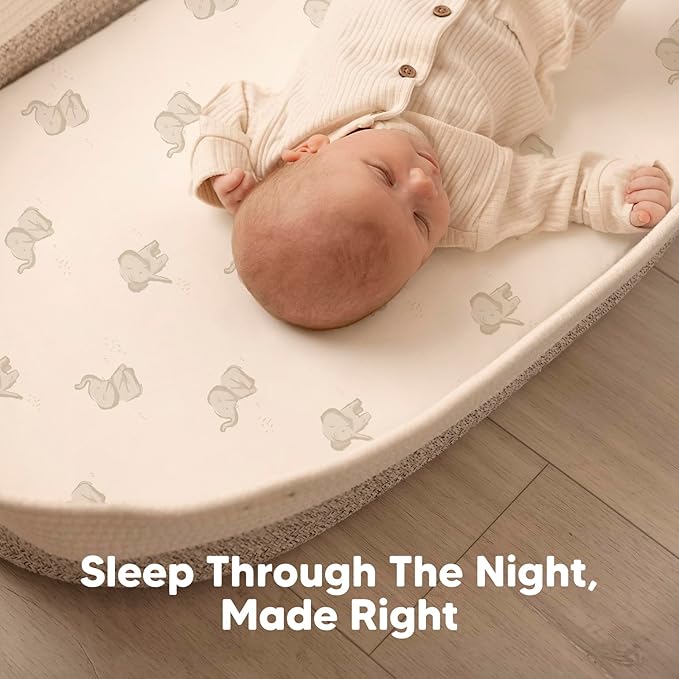 2-Pack Baby Bassinet Sheets Girl, Boy - Viscose Derived from Bamboo Fitted Bassinet Sheets Compatible with Halo Bassinest Swivel Sleeper,Baby Delight,Graco Bedside Bassinet Mattress Sheet (Pecan)