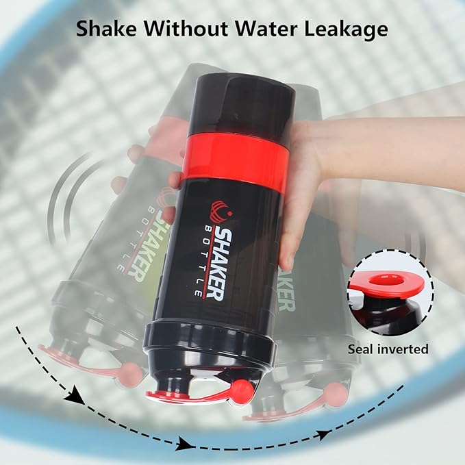 Shaker Bottle,16oz Protein Shaker Bottles with Mixing Ball, 3 in 1 Leak-proof GYM Shake Cup with Powder Storage & Pill Tray, Ideal for Workout,BPA Free(Red)