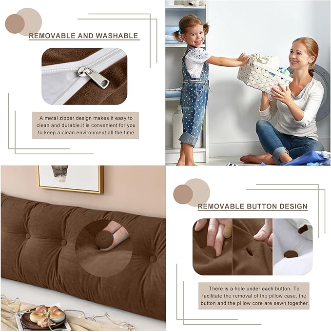 Large Triangular Headboard Pillows Long Backrest Positioning Support Bolster Cushion for Daybed Fluffy Quality Plush Body Wedge Pillow with Removable Cover(Dark brown-24x8x20in)