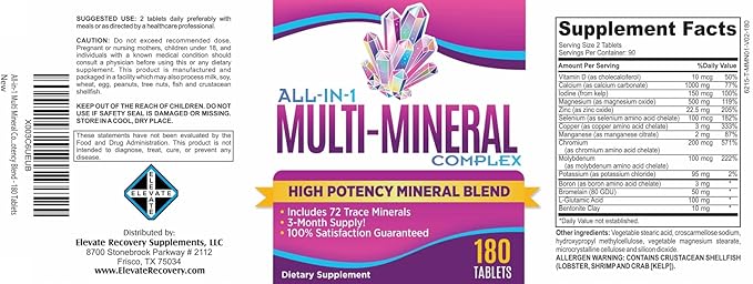3-Month Multimineral Supplement Iron Free (All-in-1 Formula) Multi Mineral Complex - Trace Minerals - Mineral Supplements - High Potency Multiminerals - 180 Tablets