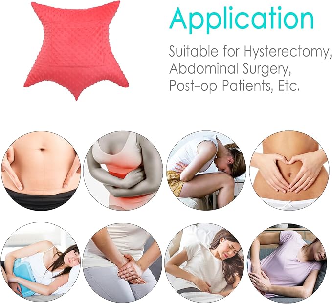 Heart Surgery Pillow Shock Absorbing for Open Heart Surgery After Bypass Coughing with 2 Pockets - Recovery Gifts with Hands Placement Pouch, Minky Dot Red