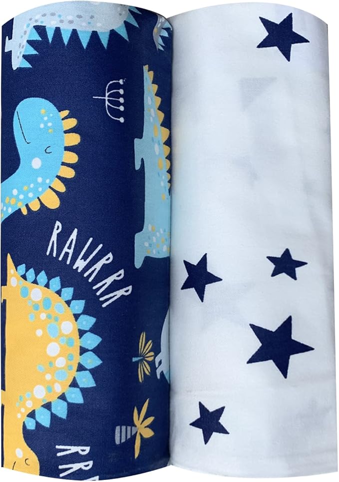 Premium Cotton Bassinet Sheets, Fit for Halo Bassinest Swivel Sleeper, 2 Pack Hourglass Bassinet Mattress Sheet Set for Baby Boys, Soft Breathable Safe, Dinosaur & Stars