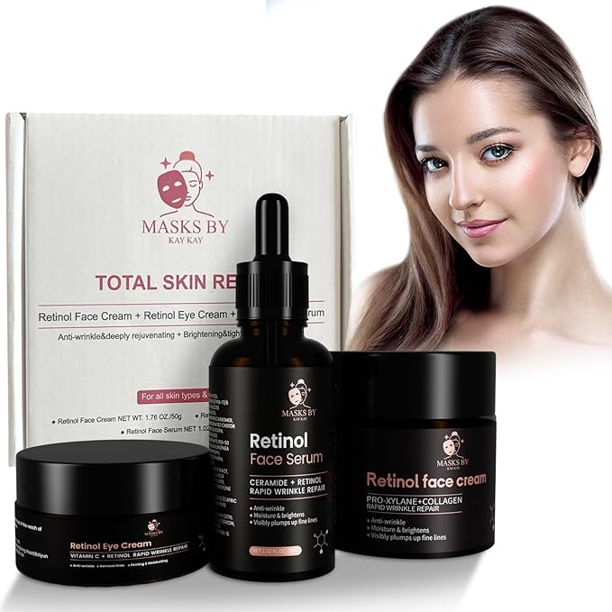 Retinol 3-Piece Set: Face Cream, Moisturizer, and Firming Serum for Women - Skin Care Exfoliant
