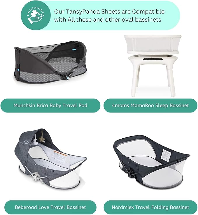 TansyPanda Bassinet Sheets for Munchkin Brica Pod, 4moms MamaRoo, Nordmiex, Beberoad Travel Bassinet, 3PC, 18 x 30 Inch, Ultra Soft, Breathable, Snug Fit, Unisex Boys and Girls (Moon, Stars, Clouds)