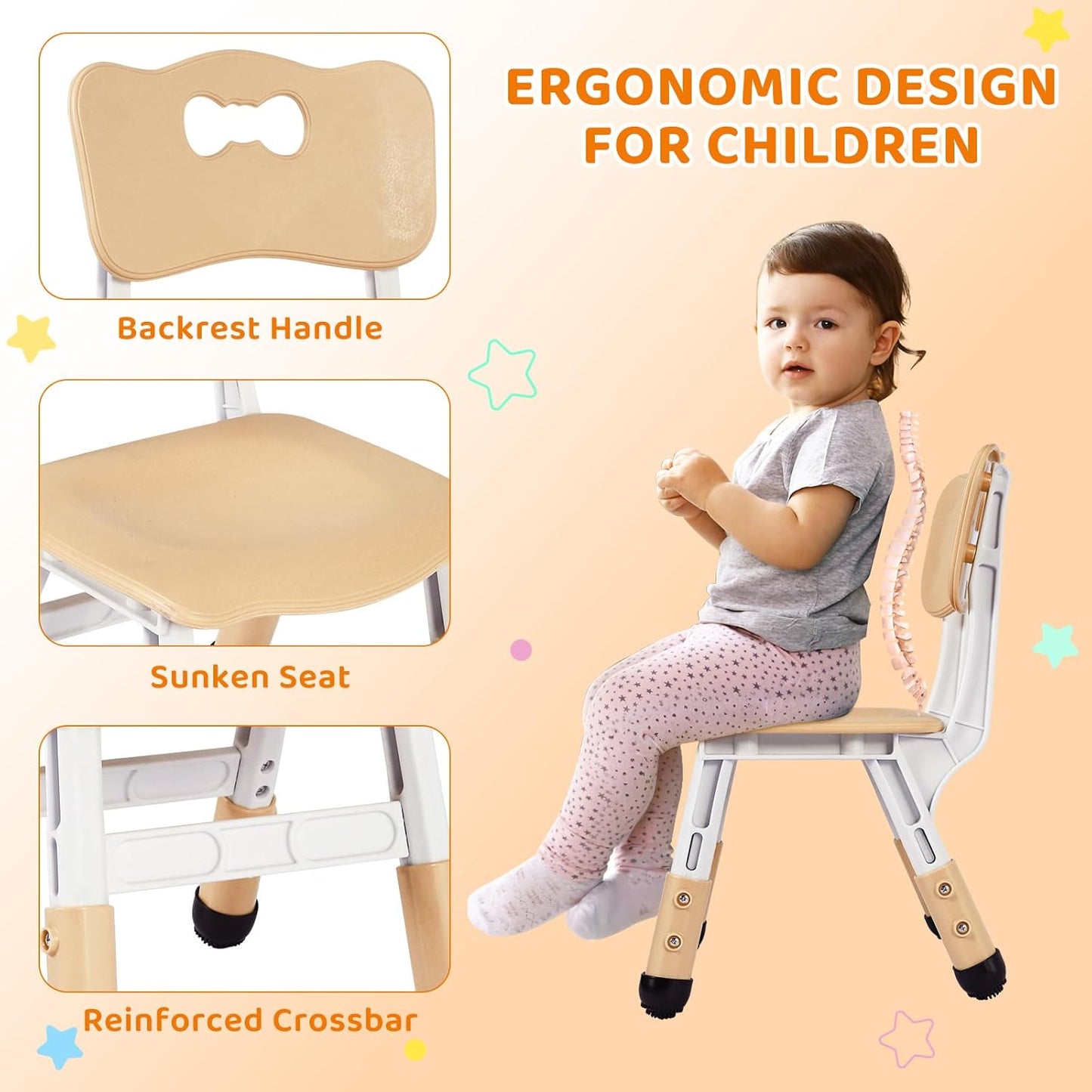 Kids Table and 6 Chairs Set, Height Adjustable Graffiti Desk, Preschool Activity Art Craft Table, for Daycare Classroom Home Boys and Girls Age 3-12 (Beige)