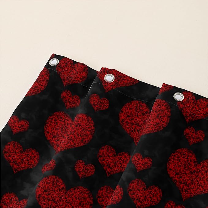 AILONEN Red Rose Shower Curtain for Bathroom, Romantic Flower Rose 3D Printed Valentine Wedding Bathroom Decor Hearts Curtain,48" W*72" H Polyester Waterproof Bath Curtain with 12 Hooks
