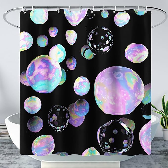 AILONEN Colorful Planet Shower Curtain,Purple Planet Bath Curtain for Bathroom Decor,Polyester Waterproof with 12 Plastic Hooks 72" W*96" H