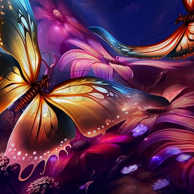 AILONEN Beautiful Butterfly Shower Curtain for Kids Girls Boys, Colorful Butterfly with Flower Bath Curtains for Bathroom,Boho Style Natural Plants Shower Curtain Set with Hooks,72" W*72" H