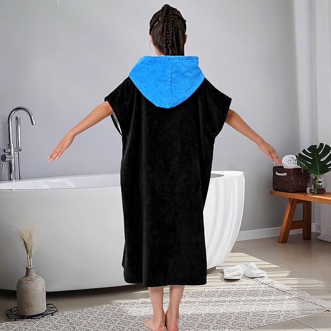 VOOVA & MOVAS Black Changing Robe for Teens,8-14Years,Thick 100% Cotton, Absorbent Hooded Towels for Girls|Boys,Surf Poncho for Pool, Beach, Bath,Swim