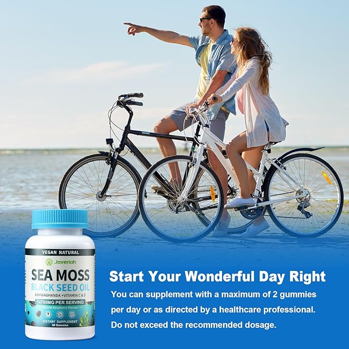 2Pack Supervegan Sea Moss Gummies with Black Seed Oil,Ashwagandha, Vitamin C&D for Immune Support, Digestive, Antioxidant 13 in 1 Bundle, Sea Moss Chlorophyll Advanced Strength Formula 120 Gummies