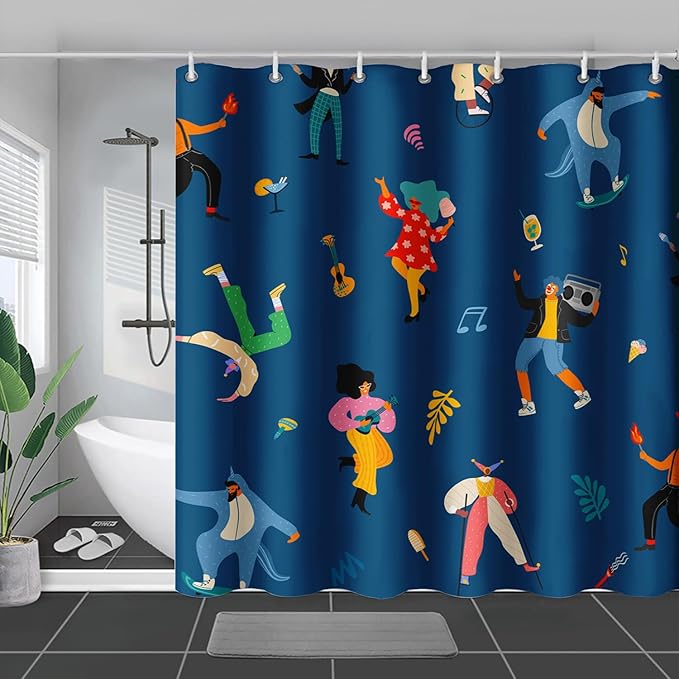 AILONEN Graffiti Cartoon Figure Music Shower Curtain,Hip Hop Graffiti Figure Music Art Bath Curtain Minimalist Bathroom Curtain 72" W*78" H Polyester Waterproof Bathroom Curtain with 12 Hooks