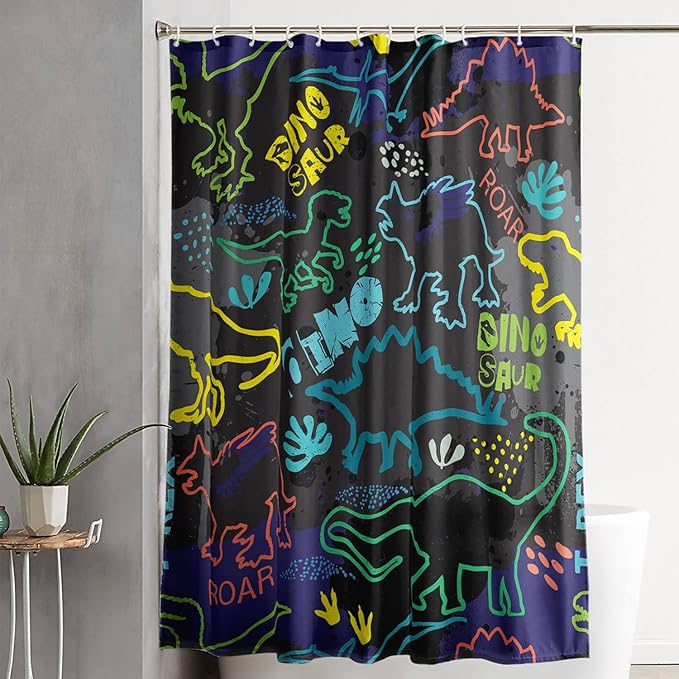 AILONEN Cartoon Dinosaur Shower Curtain 72" W*72" H for Bathroom,Teen Boys Dinosaur Bathroom Shower,Roaring Dinosaur Silhouette Boys Shower Curtain Polyester Waterproof Bath Curtain with 12 Hooks