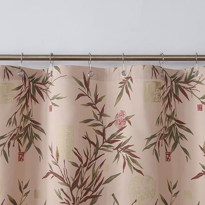 Saigon Farmhouse Printed Leaves Vintage Waterproof Polyester Fabric Brown Bamboo Country Cloth Bathroom Shower Curtain,Extra Large 78" W x 78" H