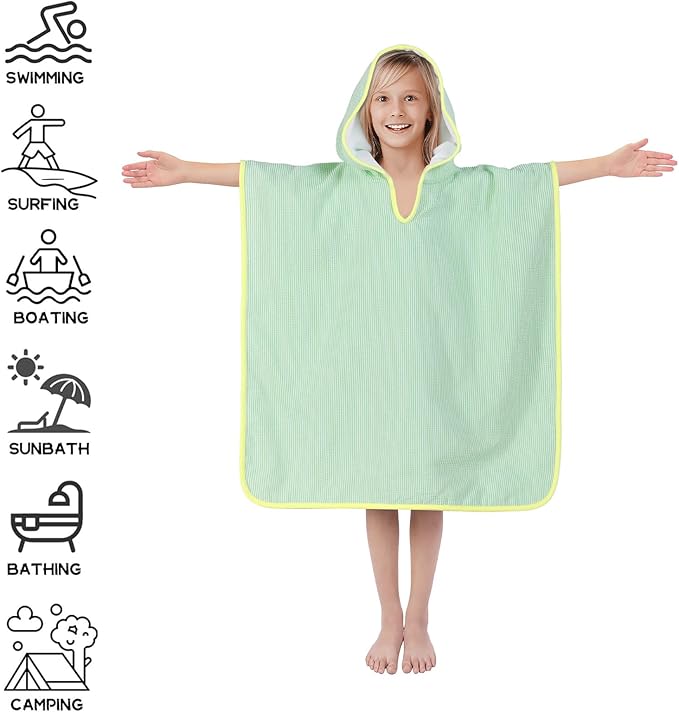 Hooded Towels for Kids,Toddler Bath Towel Swim Cover Up for Ages 3-10 Girls Boys Pool Towels Soft Thick 30"x30" Microfiber Poncho Towel(Green)