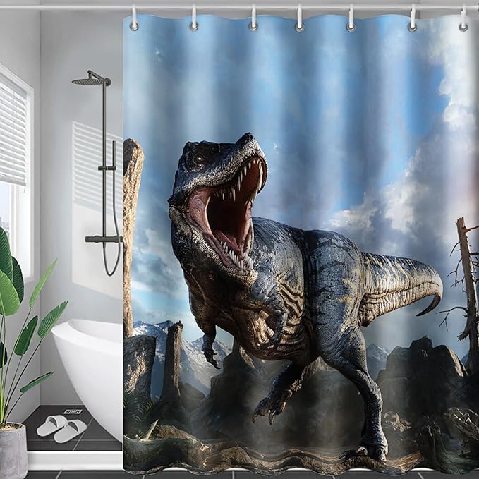 AILONEN Dinosaur Boys Shower Curtain for Bathroom Decor,Roaring Dinosaur Bath Curtain Gifts for Kids Teens,Jungle Dinosaur Polyester Waterproof with 12 Plastic Hooks 60" W*72" H