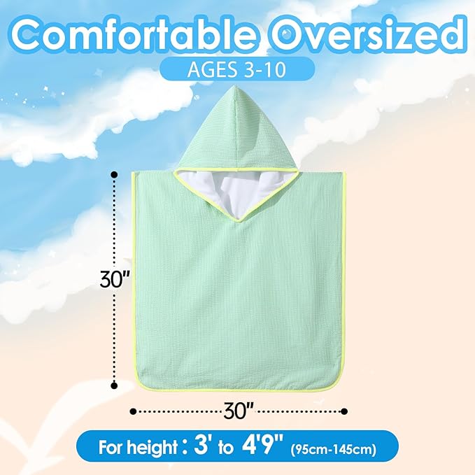 Hooded Towels for Kids,Toddler Bath Towel Swim Cover Up for Ages 3-10 Girls Boys Pool Towels Soft Thick 30"x30" Microfiber Poncho Towel(Green)