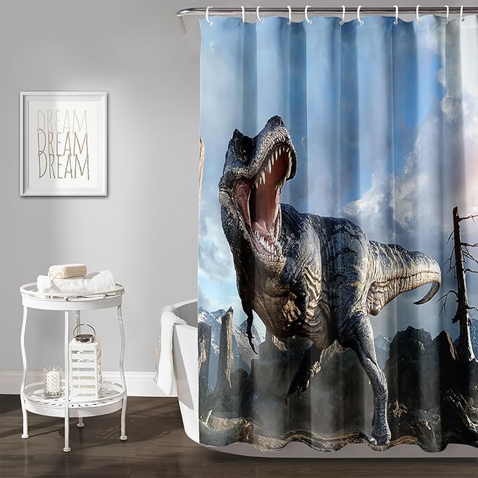 AILONEN Dinosaur Boys Shower Curtain for Bathroom Decor,Roaring Dinosaur Bath Curtain Gifts for Kids Teens,Jungle Dinosaur Polyester Waterproof with 12 Plastic Hooks 48" W*72" H